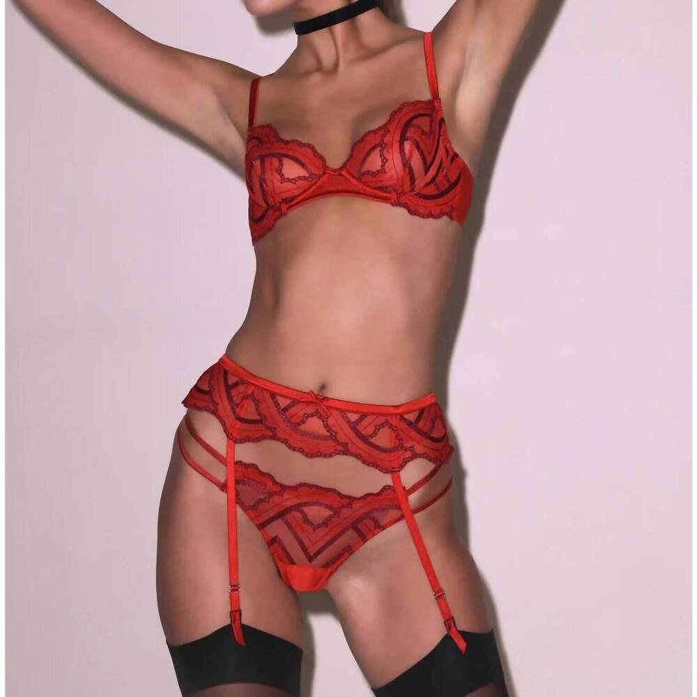 NEW FLEUR DU MAL hendrix embroidery v-string panties in red
